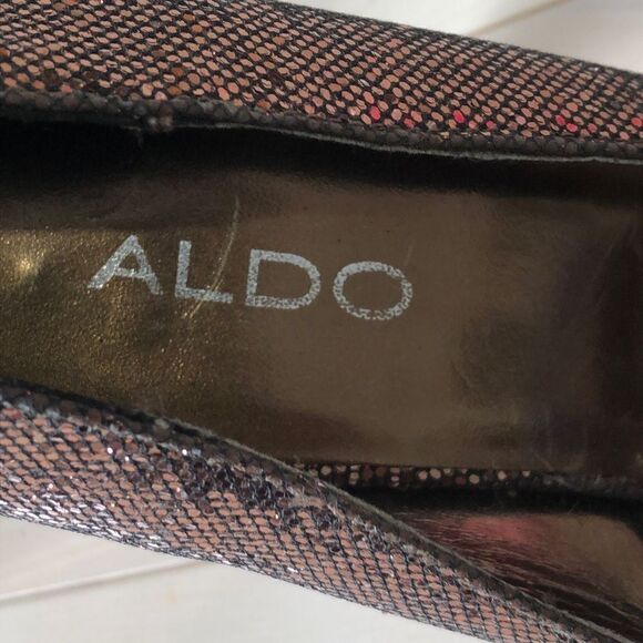 ALDO Women's Web Caged Upper Slip-on Glittery Pump Heel Brown Size 40 - Picture 5 of 7